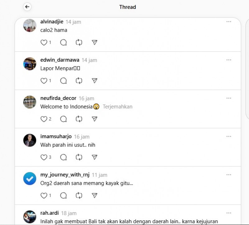 Komentar Netizen Threads Terhadap Viralnya Dua Wisatawan Mancanegara (Bule) Yang Tertipu Calo Tiket di Ter,imal Sweta Mataram pada Sabtu Lalu (28/6/2025) Komentar Netizen Threads Terhadap Viralnya Dua Wisatawan Mancanegara (Bule) Yang Tertipu Calo Tiket di Ter,imal Sweta Mataram pada Sabtu Lalu (28/6/2025)